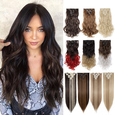 #ad Extra Thick 8 PCS Clip in Straight Curly 17 26quot; Long Full Head Hair Extension US $17.20