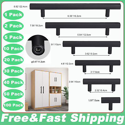#ad Black Square Brushed Satin Stainless Steel Kitchen Cabinet Hardware Pull Handles $5.52