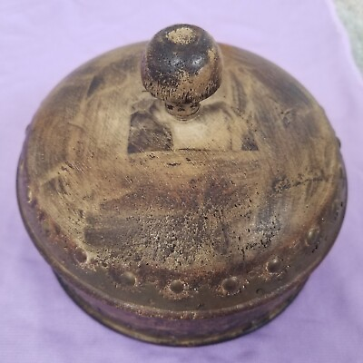 #ad #ad Round Wood and Brass Stash Trinket Box Bowl and Lid $27.32