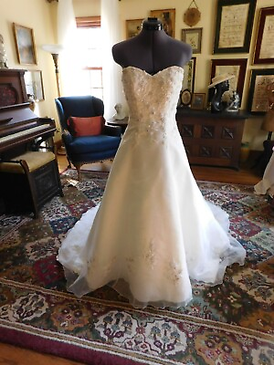 LOVELY ORGANZA quot;LANDAquot; BEADED STRAPLESS IVORY WEDDING GOWN VEIL S4 #ad #ad $185.00