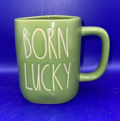 #ad Rae Dunn Born Lucky Irish St Patrick’s Day Green Ceramic Coffee Mug Cup Magenta $15.95