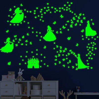 #ad Glow in The Dark Princess Castle Wall Sticker Self Adhesive Star Butterfly Wall $22.94