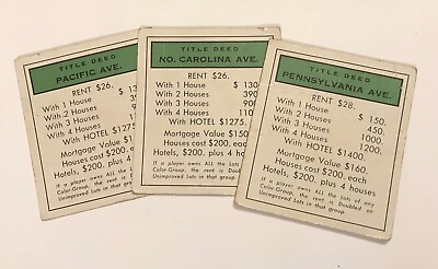 #ad Vintage 1961 Monopoly Game Replacement Pacific No Carolina amp; Pennsylvania Cards $1.99