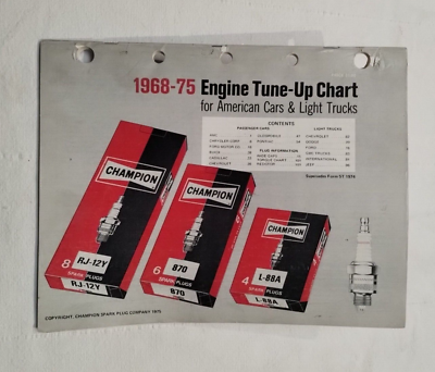 #ad #ad 1968 1975 CHAMPION ENGINE TUNE UP CHART Vintage Specs of American Cars $8.94