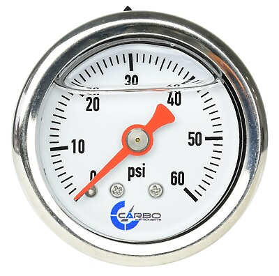 #ad #ad CARBO Gauge 0 60 psi Fuel Pressure Oil Pressure 1.5quot; Liquid Filled White Dial $16.45