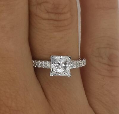 #ad 3.55 Ct Classic Pave Princess Cut Diamond Engagement Ring VS1 G White Gold 14k $9617.00