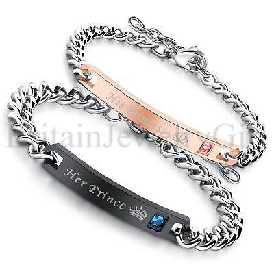 #ad Stainless Steel Her Prince His Princess Love Couple Bangle Bracelet Men Women $8.89