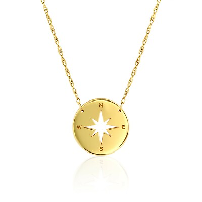 #ad Mini Compass North Star Pendant Travel Necklace 14K Solid Gold Nautical Jewelry $142.40