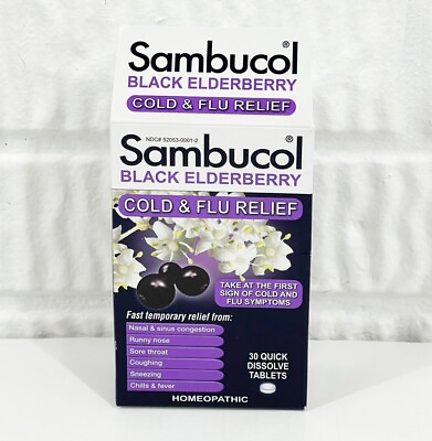 #ad Sambucol Black Elderberry Cold and Flu Relief Tablets 30 Count Homeopathic $9.95