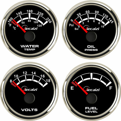 #ad JieCaiZi 52mm black 4 gauge set fuel level water temp volt oil pressure blue led AU $99.95