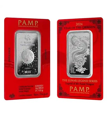 #ad 2024 Pamp Lunar Dragon 1 oz Azure Silver Bar .999 Assay Elegant amp; Stunning 🔥🔥 $64.95