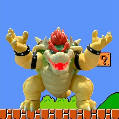 #ad Super Mario Bros. Movie Bowser 7quot; Action Figure Blows Fire Red Light In Mouth $19.99