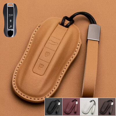 #ad Genuine Leather Car Key Fob Case Cover For Porsche Cayenne Taycan Panamera Macan $27.60