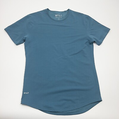 #ad Bylt T Shirt Mens Medium Drop Cut Lux S S Crew Neck Blue Athleisure Gym Basic $16.85