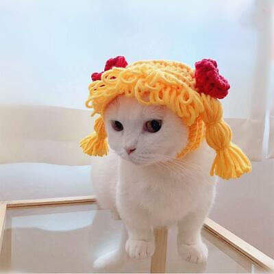 #ad Pet Cat Cap Funny Cute Hair Loop for Small Dogs Kitten Knitted Winter Warm Hat $13.11