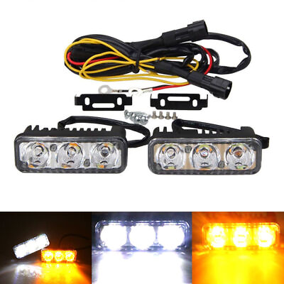 #ad 2pcs Car Daytime Running Light 3 LED White DRL Amber Turn Signal Front Fog Lamp $12.82