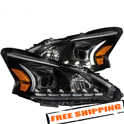 #ad Anzo Black DRL Bar Projector Headlights w Parking LEDs for 13 14 Nissan Altima $580.73