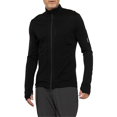#ad Icebreaker Men#x27;s Quantum III Merino Wool Full Zip Jacket Black New with Tags $79.99