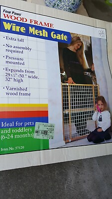 #ad Extra Wide Wire Mesh Baby Gate Wood Pressure Mount Fits 29.5quot; 50quot; Wide 32quot; Tall $42.00
