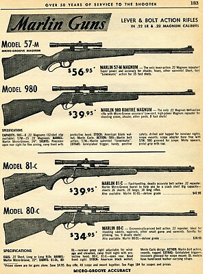 #ad #ad 1963 Print Ad of Marlin Model 80C 81C 57M amp; 980 Magnum 22 Rifle $9.99