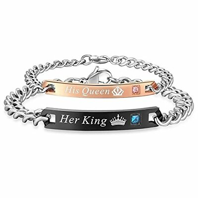 #ad Stainless Steel Her King His Queen Lovers Charm Couples Matching Unisex Bracelet $14.99