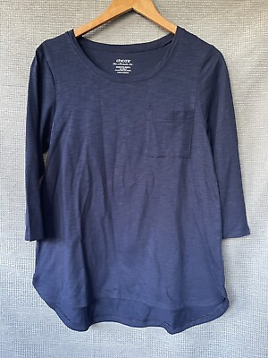 #ad Chico’s Navy Size 1 M 3 4 Sleeve Pocket Cotton Tunic Top The Ultimate Tee $16.00