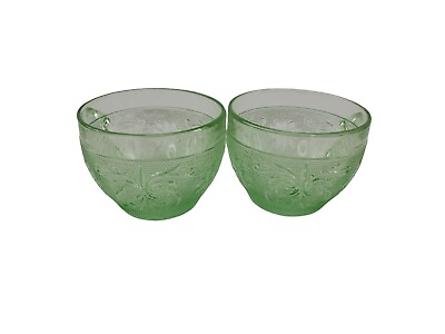#ad 2 Vintage Tiara Indiana Glass Sandwich Chantilly Green Punch Cups $11.47