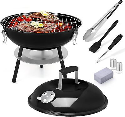 #ad 14in Small Charcoal Grill Tools Food Tong Brush Clean Brick for Outdoor Camping $58.99