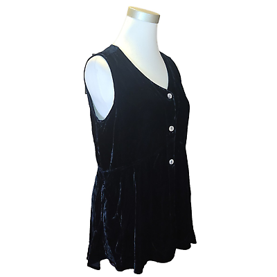 #ad KLEEN Black Fluid Silk Velvet A Line Peplum Vest Tank Top With Pockets NWT $93.75