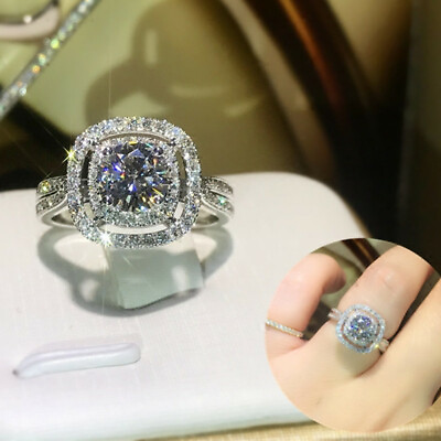 925 Silver Women Ring Luxury Round Cut Cubic Zircon Wedding Jewelry Sz 6 10 #ad C $4.03