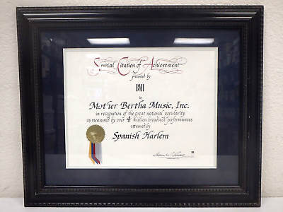 #ad MOTHER BERTHA MUSIC BMI Citation Of Achievement Spanish Harlem Hal Blaine EX $479.99