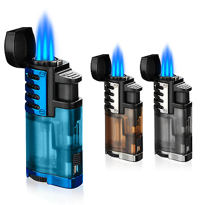 #ad Torch Lighter with Punch Stand Rest Triple Jet Lighter Flame Butane Torch Lighte $11.99