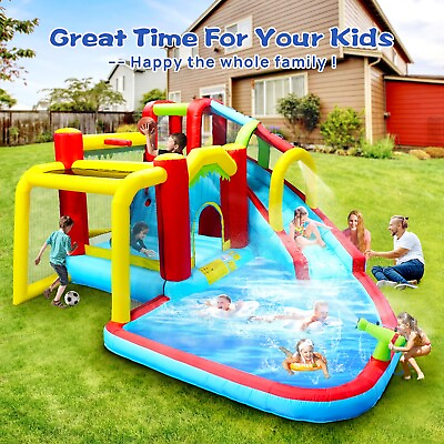#ad #ad Inflatable Water Park Slide Bouncer House Splash Pool Water Cannon w Blower $489.00