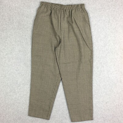 #ad Briggs Pull On Dress Pants Women 16W Beige Check Polyester High Rise 28x25 $8.70