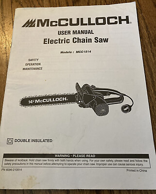 #ad #ad McCulloch Electric Chain Saw MCC1514 User Manual Owner Operator Guide Booklet $8.38