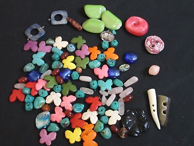 #ad Stone and Bead Lot W a few Clay and Shell over half Pound $12.99