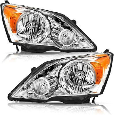 #ad For 2007 2011 Honda CRV CR V Chrome Headlights Assembly Amber Corner Lamps Pair $98.99