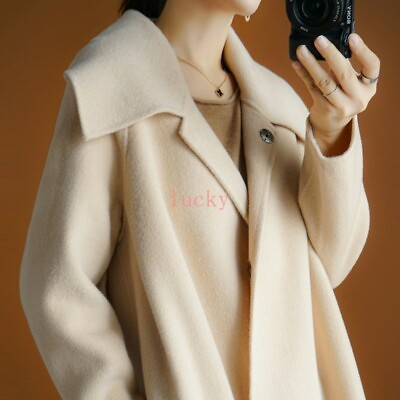 #ad Luxury Women#x27;s 100% Wool Fur Cashmere Long Jacket Coat Warm Parkas Jackets Sz $261.68