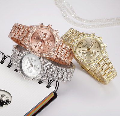 #ad Women Crystal Quartz Analog Wrist Watch Fashion Stainless Steel Geneva Luxury Re $14.99