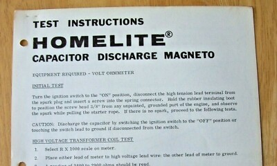 #ad Original Homelite Capacitor Discharge Magneto Test Instructions $6.99