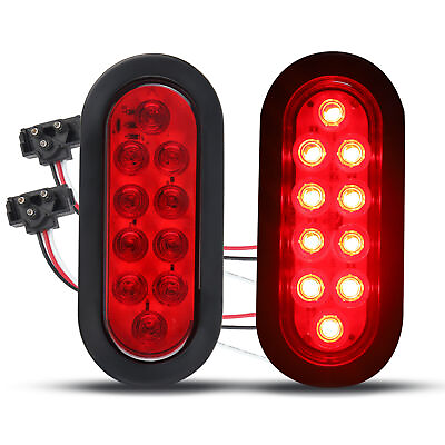 #ad 2 Red 6quot; Oval Trailer Lights 10 LED Stop Turn Tail Truck Sealed Grommet Plug DOT $13.82