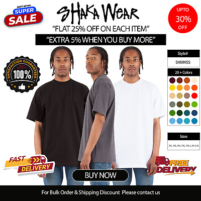 #ad Shaka Wear Mens Short Sleeve Basic Plain Tee Max Heavyweight T Shirt SHMHSS $11.32