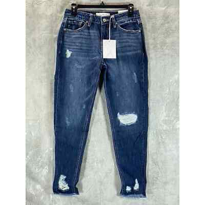 #ad KANCAN Women#x27;s Blue High Rise Boyfriend Distressed Denim Jeans SZ 1 24 $50.00