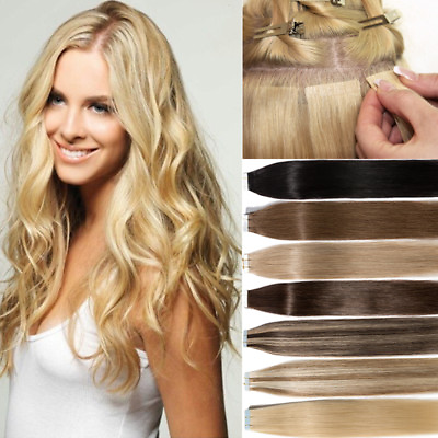 #ad 100g Tape In THICK Glue 100% Remy Human Hair Extensions FULL HEAD 16 24Inch J333 $164.26