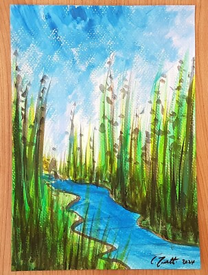 #ad CHRIS ZANETTI Original Acrylic Painting River Landscape 12quot;X8quot; A4 Signed Art COA $19.99