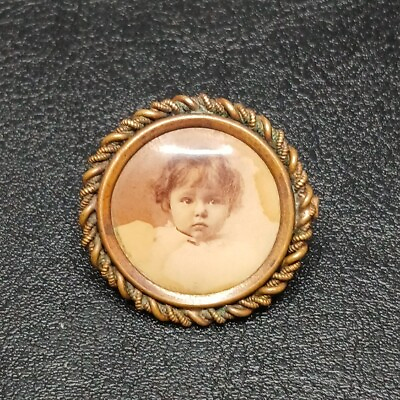#ad Antique Victorian Brass Pin Brooch Baby Photo. 11146 $20.99