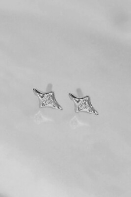 #ad 10K White Gold With Lab Created Round Cut CVD Diamond North Star Stud Earrings $349.00