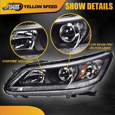 #ad Fit For 2013 2015 Honda Accord w LED DRL LeftRight Black Projector Headlights $156.09