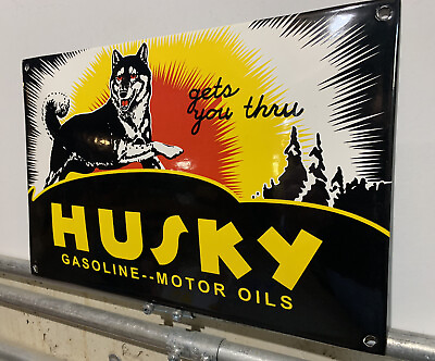 #ad Vintage Style Husky gasoline motor oil Heavy convex 12 inch Porcelain Gas Sign $73.00