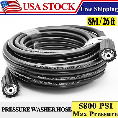 #ad 25 FT x 1 4 Inch 5800 MAX PSI Pressure Washer Replacement Hose M22 14MM WASHER $18.99